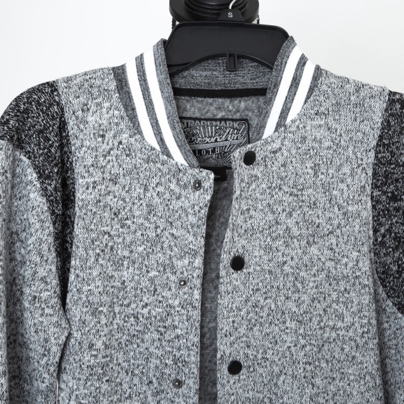 Brooklyn Cloth MFG gray & white tweed varsity style snap front jacket in size S - Picture 2 of 8